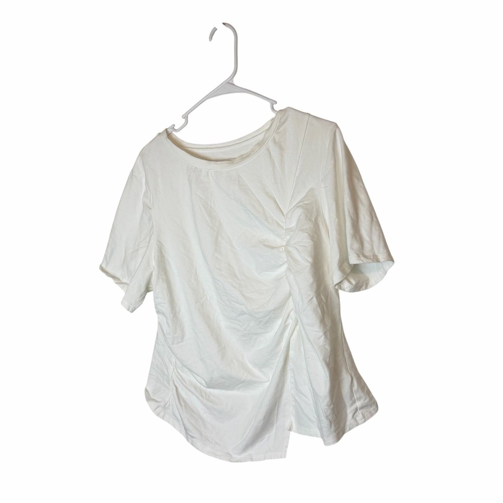 Musera White Side Ruched Split Tee Shirt Size 4X